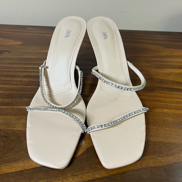 Zara Sandals Crystal Nude Strappy Heels Sz 40 - Picture 1 of 4